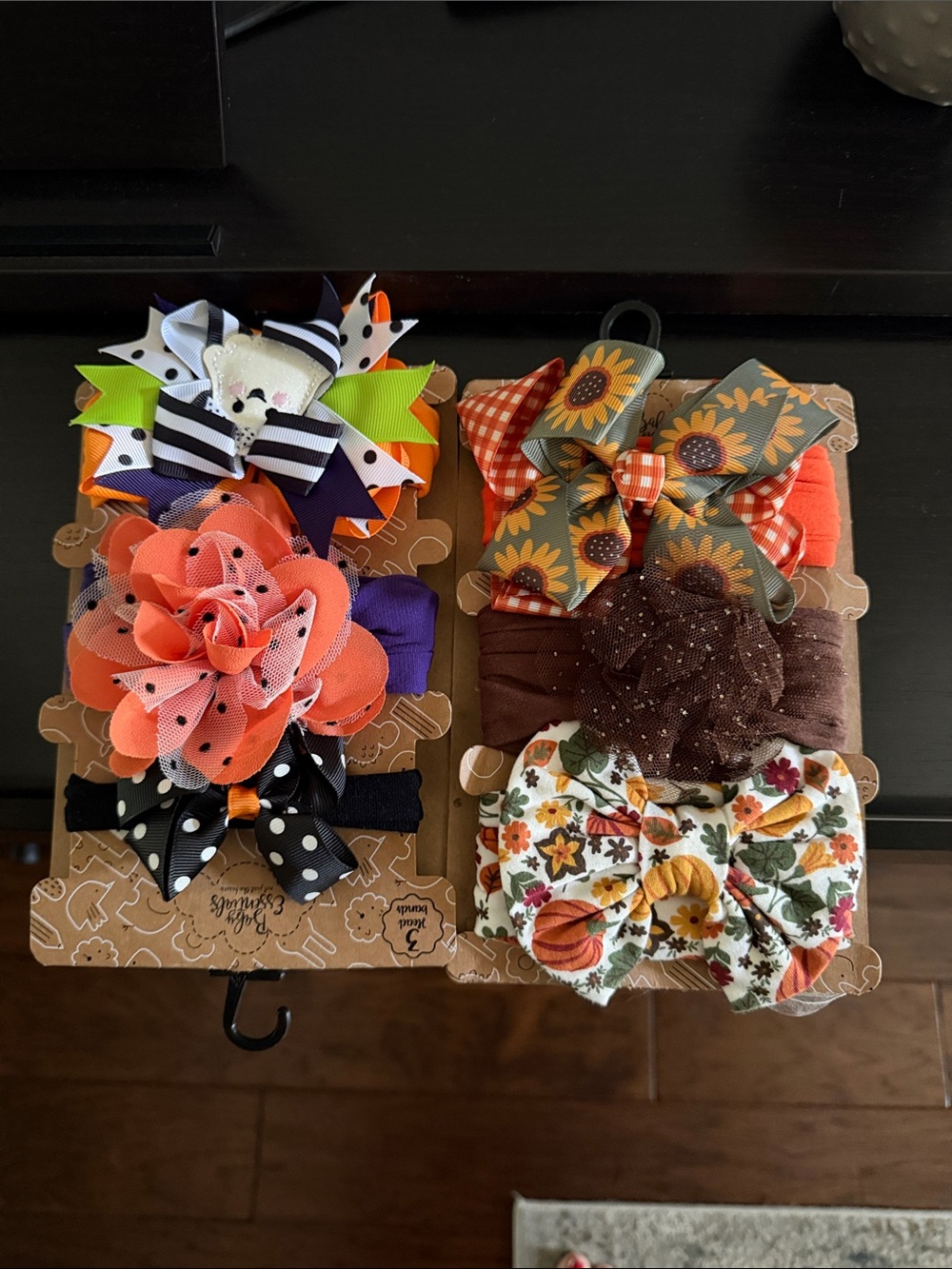 6 bows- Fall Floral & Pumpkin Kids Hair Bow Set in Orange, Brown, Green